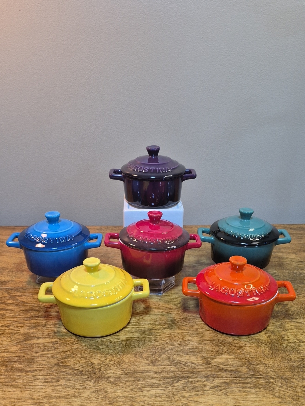 LAGOSTINA Multicolor Mini Lidded Stoneware Casserole Dishes, Set of 6